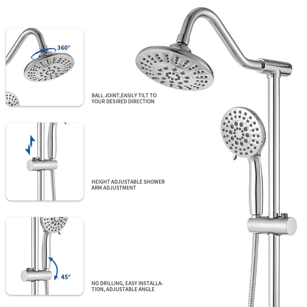 Chrome 5-Spray Wall Mount Shower Head with Handheld