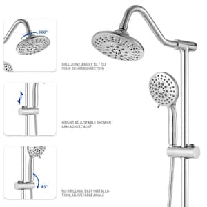 5-spray Wall Mount 6 in. Shower Head and Handheld Shower Head 1.8 GPM with Stainless Steel Hose in Polished Chrome