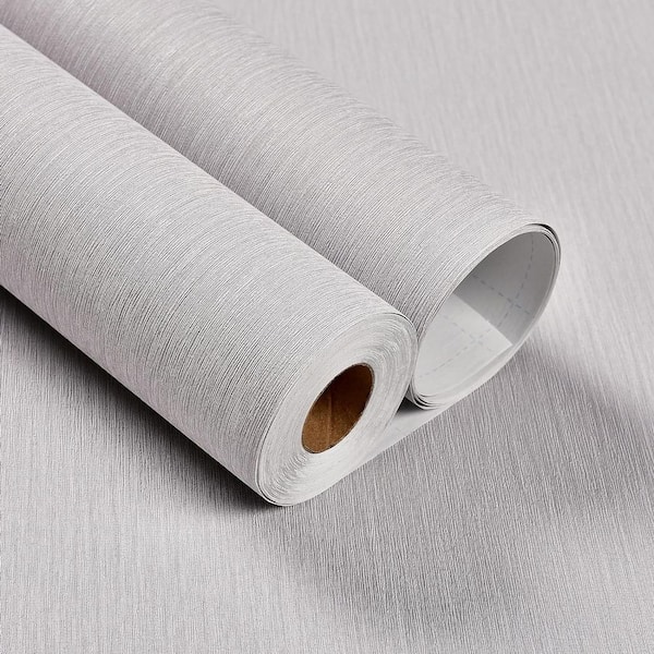 Light Grey Solid Color Grasscloth Textured Contact Paper Peel and Stick Wallpaper Roll