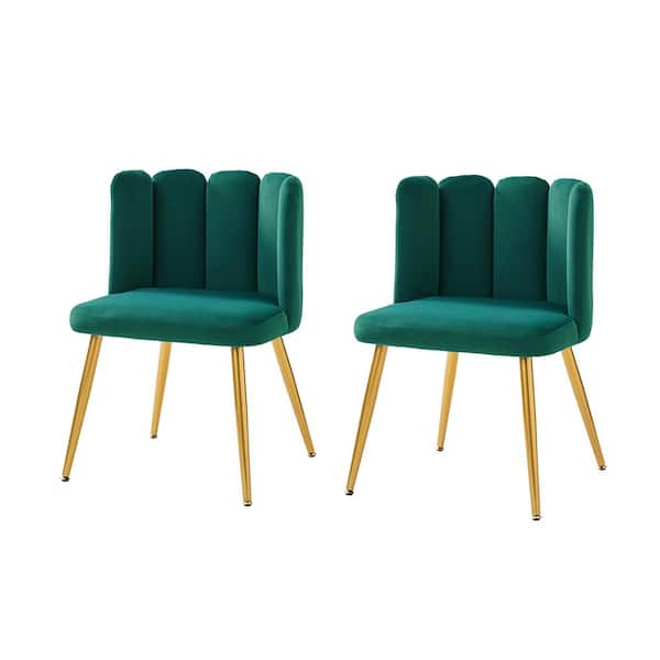 JAYDEN CREATION Elena Green Contemporary Upholstered Side Chair with Tufted Back and Metal Legs (Set of 2)