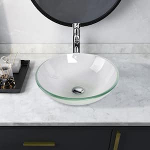 Frosted Glass Bathroom Vanity Sink Round Bowl Vessel Sink with Pop Up Drain