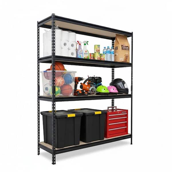 Pro Series 4-Tier Steel Garage Storage Shelving Unit in Matte Black with HDF Racks (60 in. W x 72 in. H x 18 in. D)