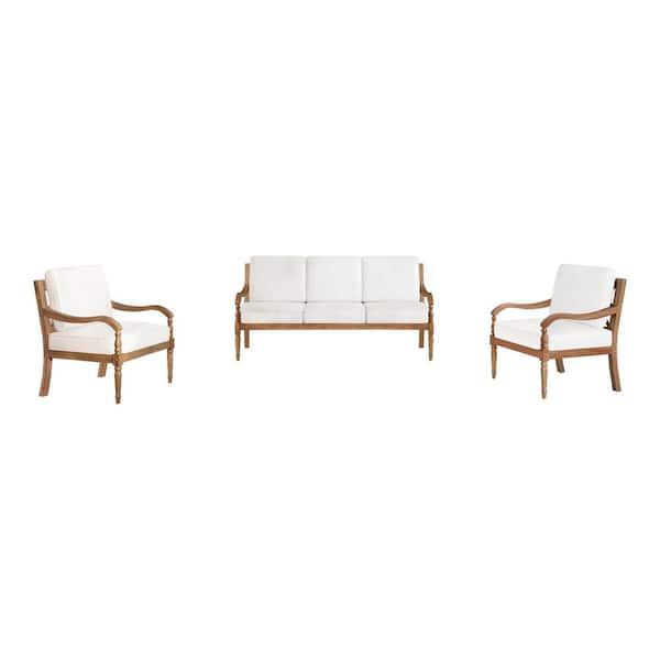 New Classic Furniture Savannah 3-Piece Wood Patio Conversation Set with White Cushions