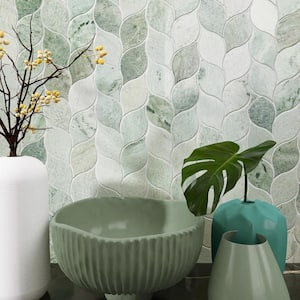 Natural Green 12.41 in. x 12.01 in. Arabesque Polished Marble Mosaic Tile (10.4 sq. ft./Case)