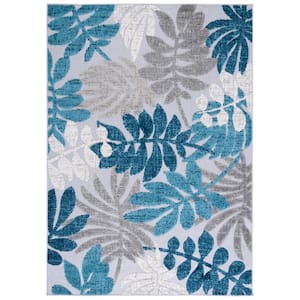 Cabana Gray/Blue Doormat 3 ft. x 5 ft. Abstract Palm Leaf Indoor/Outdoor Area Rug