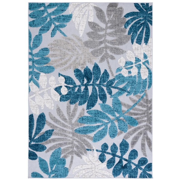 Cabana Gray/Blue 6 ft. x 9 ft. Abstract Palm Leaf Indoor/Outdoor Area Rug