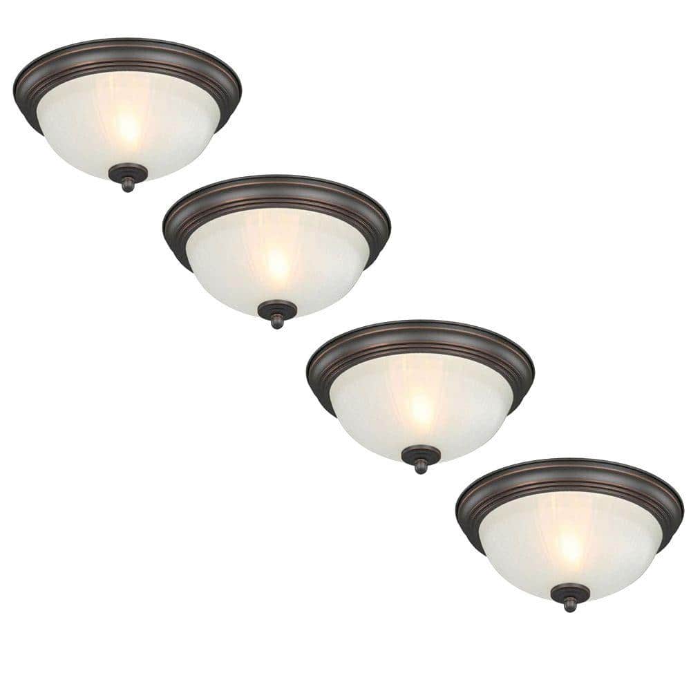 11 in. 1-Light Oil-Rubbed Bronze Flush Mount with Frosted Melon Glass Shade