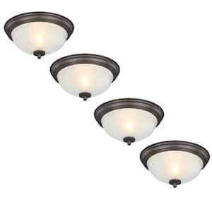 11 in. 1-Light Oil-Rubbed Bronze Flush Mount with Frosted Melon Glass Shade (4-Pack)