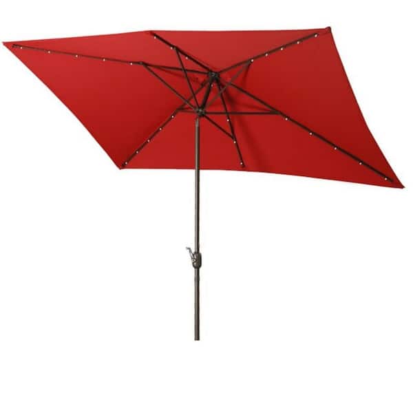 Tidoin 6.5 ft. x 10 ft. Steel Market Solar Tilt Patio Umbrella in Red with LED Light for Garden, Deck, Backyard, Pool