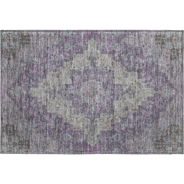 Mayfield Premium Machine Washable Abstract AMF2486 Purple 2 ft. x 3 ft. Accent Rug