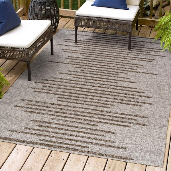 JONATHAN Y Zolak Berber Stripe Geometric Beige/Brown 8 ft. x 10 ft. Indoor/Outdoor Area Rug