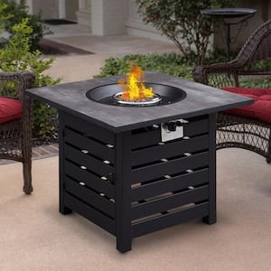 24 in. Black Frame Square 40,000 BTU Auto-Ignition Propane Fire Pit Table in Grey Tabletop with Waterproof Cover