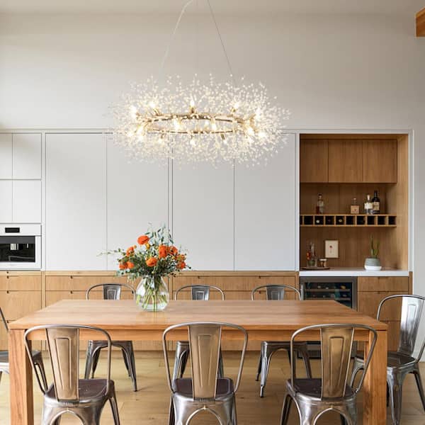 22-Light Gold Pedant Design Linear Chandelier Lighting Blowball Crystal Island Chandelier for Kitchen Island