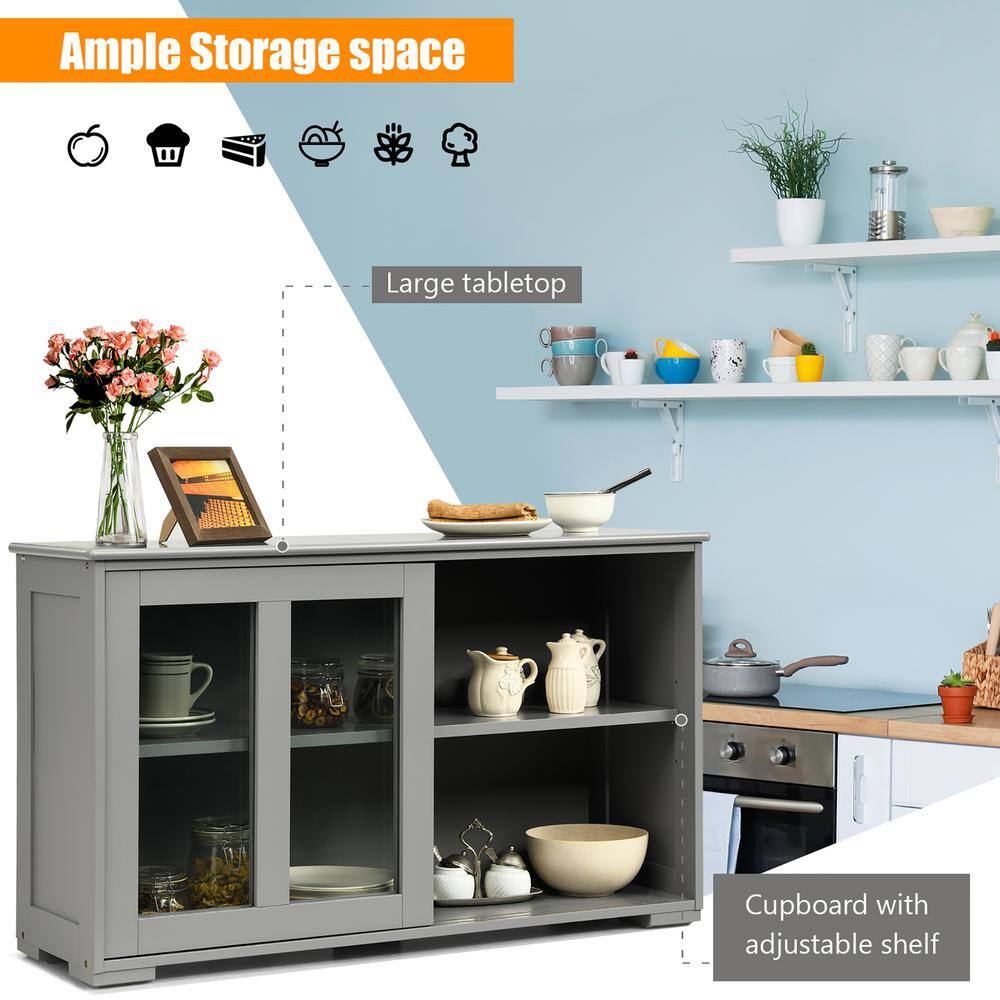 Gray MDF and Glass Sliding Door Kitchen Sideboard Cabinet