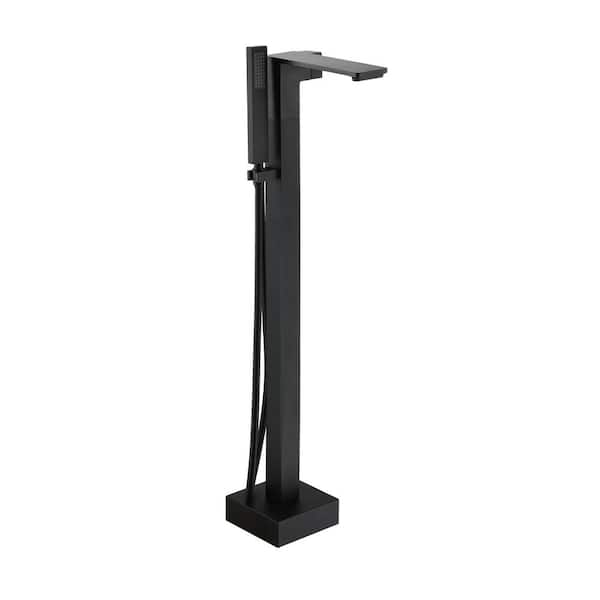 Single-Handle Freestanding Tub Faucet Floor Mount Tub Filler with Hand Shower in. Matte Black