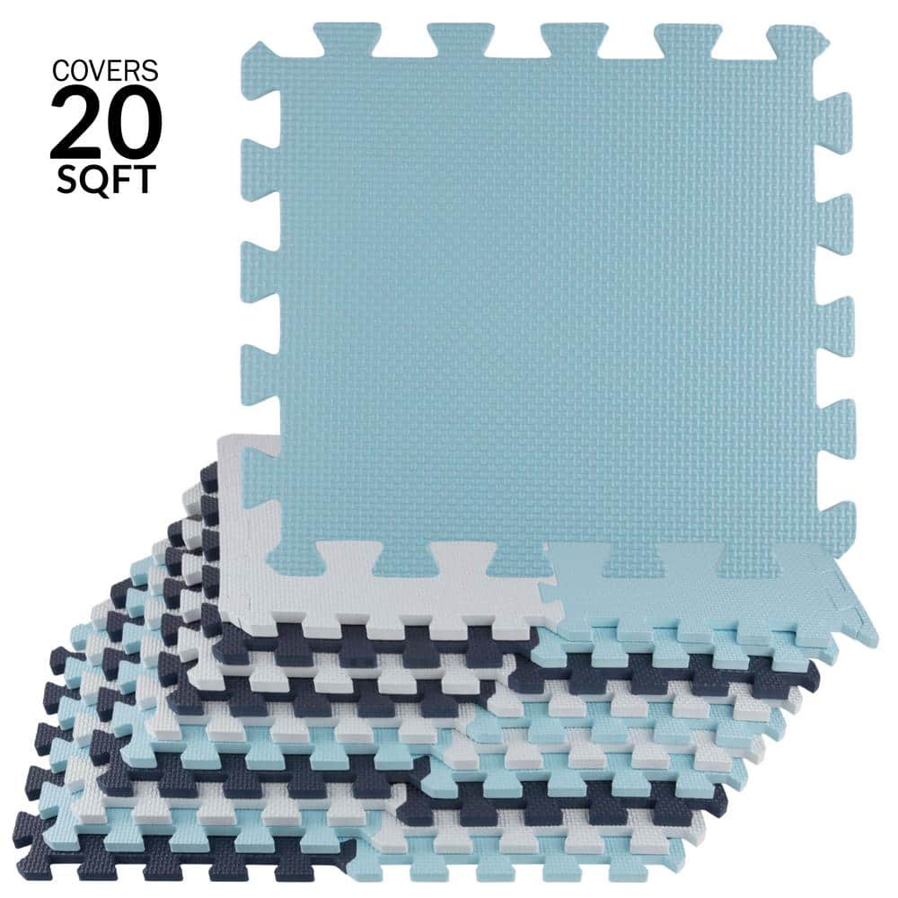Blue and White EVA Foam Interlocking Floor Tiles, 20-Pack