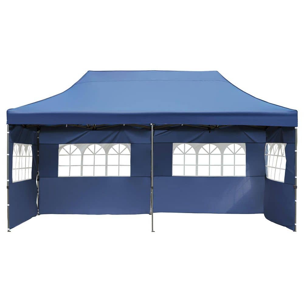 10 ft. x 20 ft. Navy Outdoor Pop Up Canopy Tent with 6-Sidewalls, 3-Height 