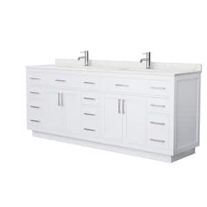 Beckett TK 84 in. W x 22 in. D x 35 in. H Double Sink Bath Vanity in White with Brushed Nickel Trim Giotto Quartz Top