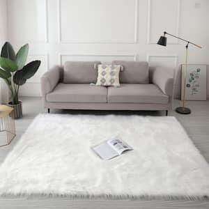 White 5 ft. x 7 ft. Ultra Soft Fluffy Faux Fur Sheepskin Area Rug for Bedroom Bedside and Living Room