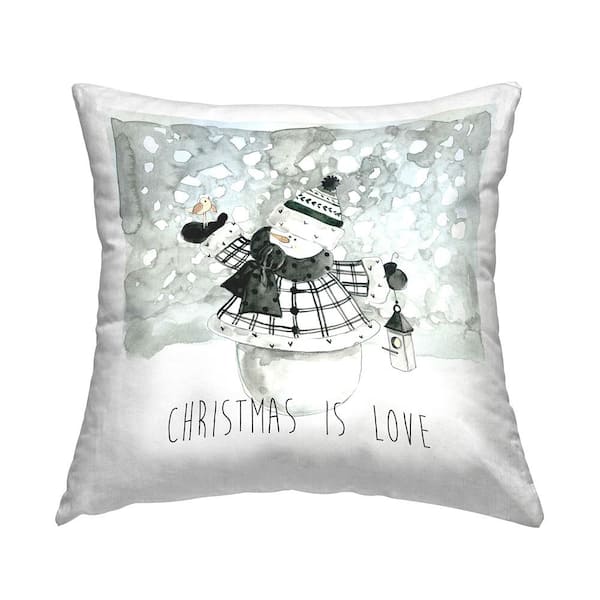 Christmas is Love Snowman Grey Print Polyester 18in. X 18in. Throw Pillow
