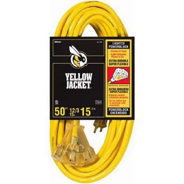 Yellow Jacket Yellow Jacket 50 ft. 12/3 SJTW Extension Cord with 3 Outlet Power Block