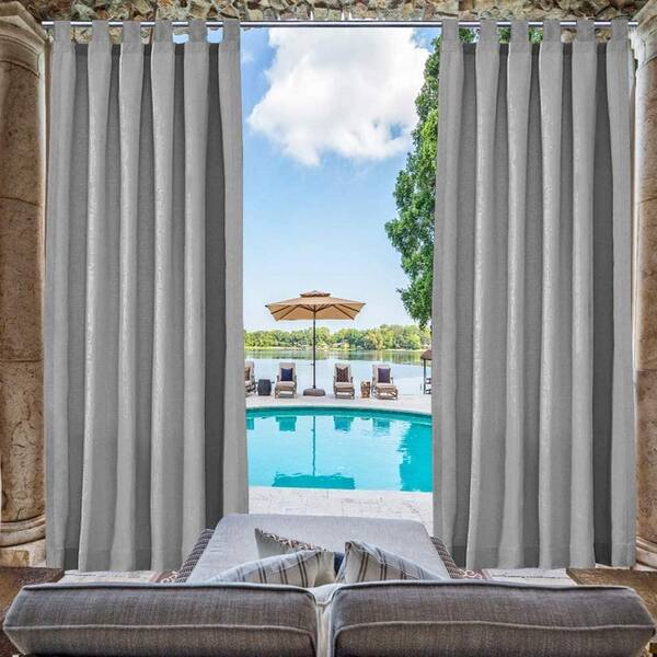 52*96Inch 1 Panel Outdoor Curtain Drapes -Bedroom/Porch/Pergola/Balcony Grey Sun Block/Wind Prevention/Waterproof Detachable Tab Top Curtains 
