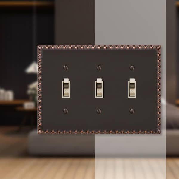Antiquity 3 Gang Toggle Metal Wall Plate - Aged Bronze