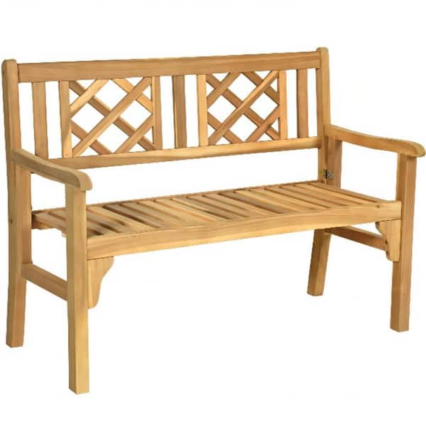 Alpulon 3-Person Acacia Wood Outdoor Bench Folding Armrest