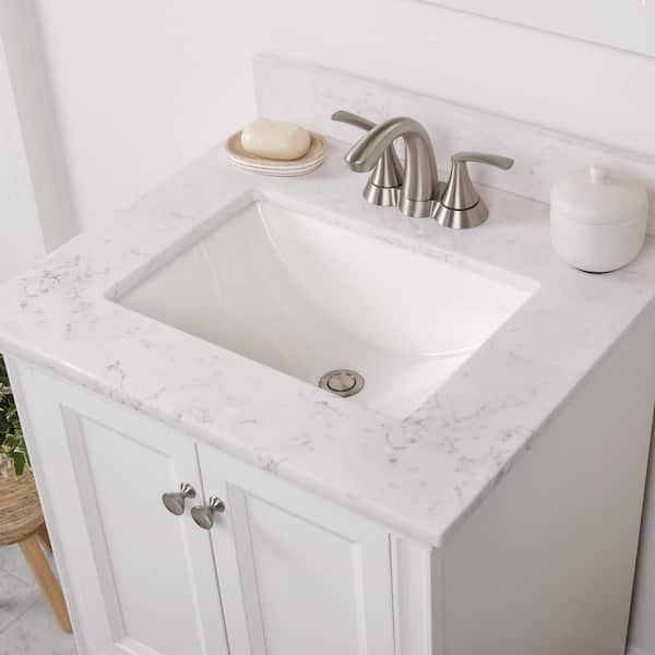 Home Decorators Collection 25 in. W x 22 in. D Cultured Marble White Rectangular Single Sink Vanity Top in Pulsar