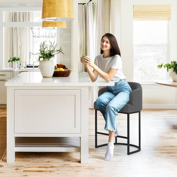 LUE BONA Crystal Gray Linen Fabric Upholstered Counter Stool  Kitchen Island Bar Stool with Metal Frame Set of 2SJ-CHGR-3