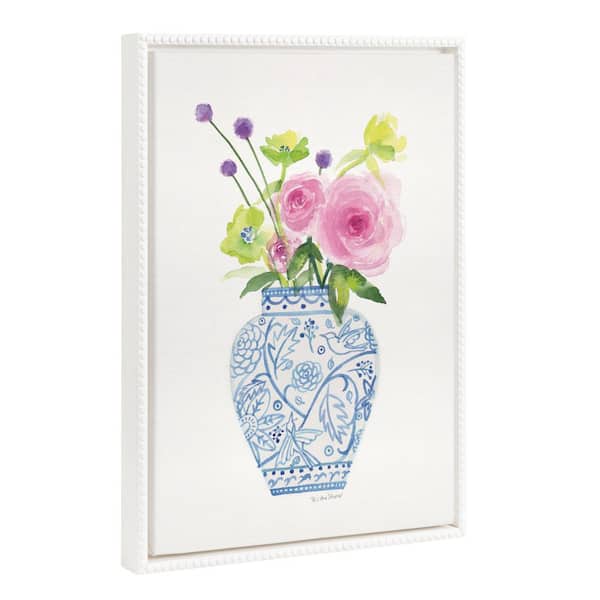 Kate and Laurel Modern Flower Bouquet Framed Canvas Wall Art 1-Piece White Framed Canvas Art Print, 18 in. x 24 in.