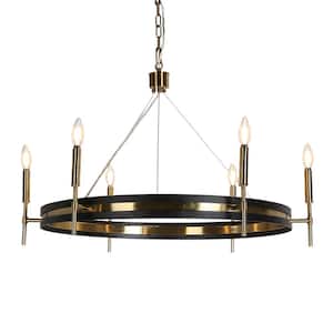 Froebon 6-Light Black and Dark Gold Wagon Wheel Chandelier for Family Room with No Bulbs Included
