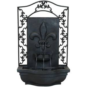 French Lily Resin Lead Solar-On-Demand Outdoor Wall Fountain