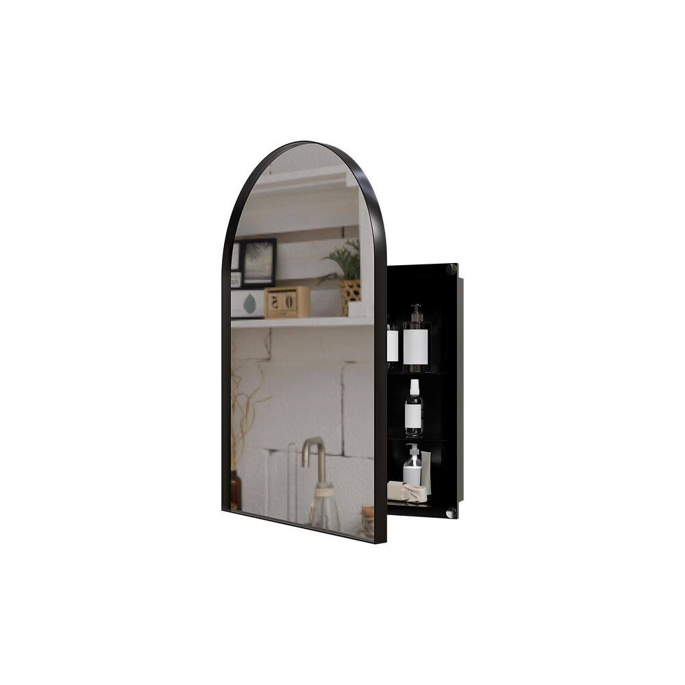 18 in. W x 23.6 in. H Arched Metal Black Corner Medicine Cabinet with Mirror, Adjustable Glass Shelves, for Small Space price history on PriceWatchPro