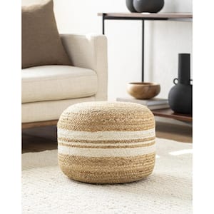 Mallows Beige/White Cottage 18 in. L x 18 in. W x 14 in. H Jute Pouf