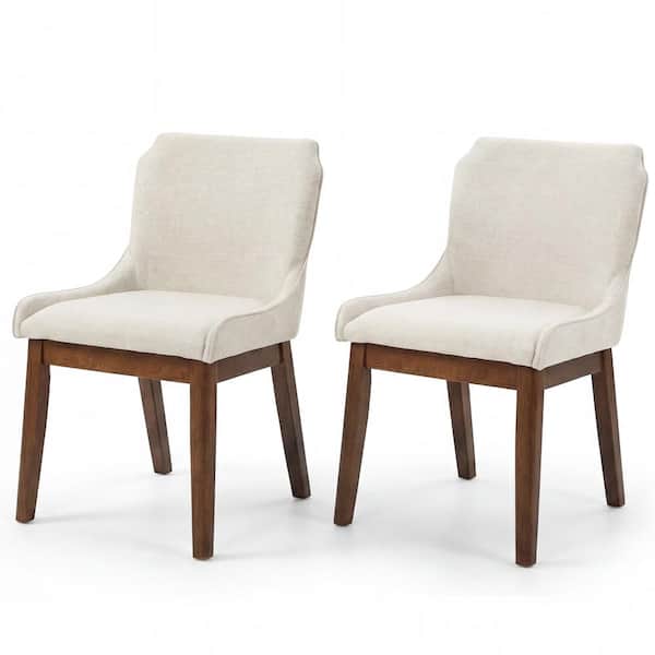 Flora Mid-Century Modern Beige Linen Fabric Dining Chair (Set of 2)