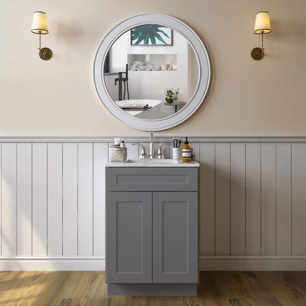 HOMEIBRO 24-in W X 21-in D X 34.5-in H in Shaker Grey Plywood Ready to Assemble Floor Vanity Sink Base Kitchen Cabinet