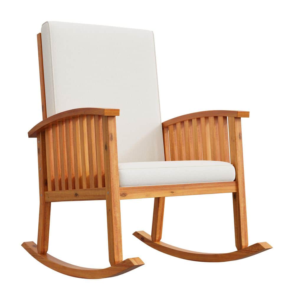 Outdoor Chair,Brown Wood Outdoor Rocking Chair,Acacia Wood Chair with Beige cushion price history on PriceWatchPro