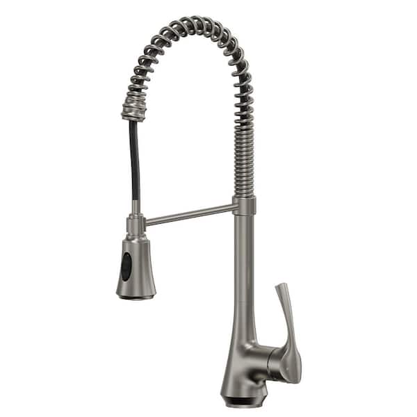 22.4 in. H Spring 1-Handle 2-Spray Pull Down Sprayer Kitchen Faucet Hot and Cold with 360° Swivel in Stainless Steel