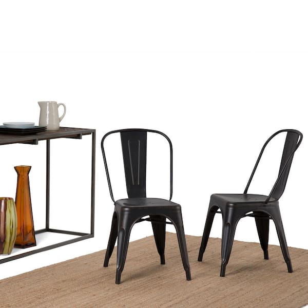 Fletcher Industrial Metal Dining Side Chair (Set of 2) in Distressed Black, Copper