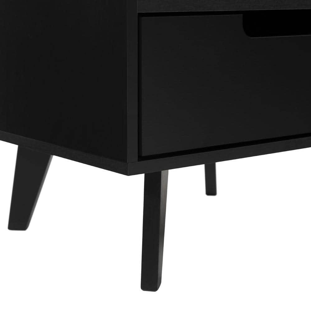 Black MDF 1-Drawer Nightstand with Open Cubby