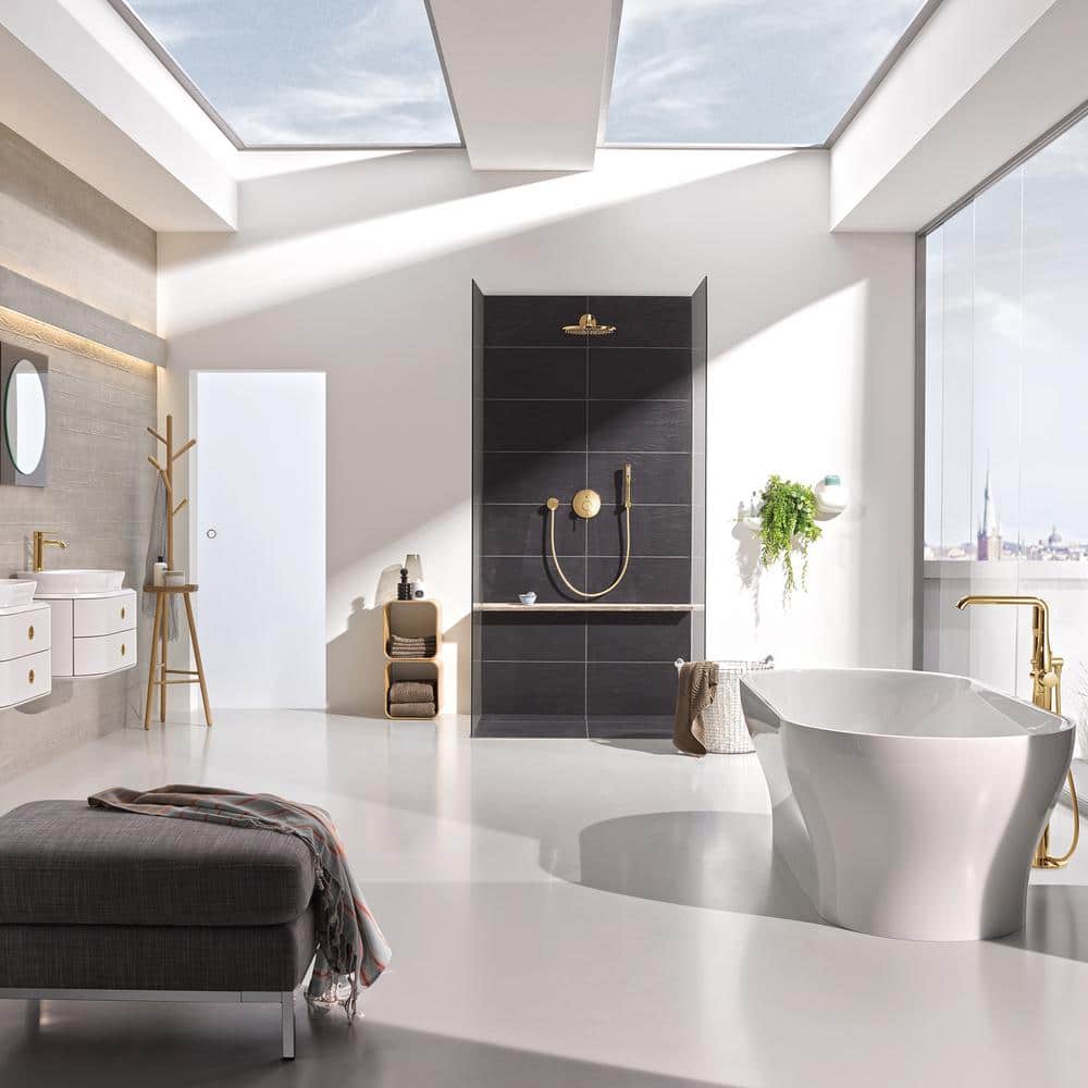 Essence Modern Single-Hole Brass Bathroom Faucet in Brushed Grey