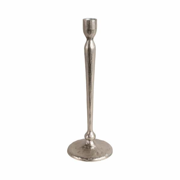 Silver 12 in. Cast Iron Traditional Taper Candle Holder