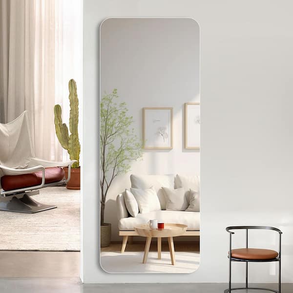 Silver, 15 in W x 56 in H Full Body Round Explosion-proof glass corner mirror for Living Room Bedroom Cloakroom Wall