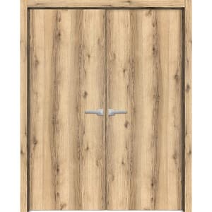0010 36 in. x 80 in. Flush No Bore Oak Finished Pine Wood Interior Door Slab with French Hardware