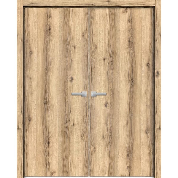 Sartodoors 0010 48 in. x 96 in. Flush No Bore Oak Finished Pine Wood Interior Door Slab with French Hardware