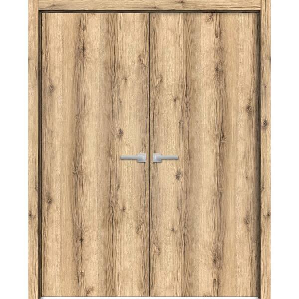 0010 64 in. x 84 in. Flush No Bore Oak Finished Pine Wood Interior Door Slab with French Hardware