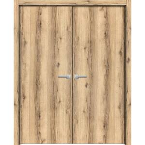 0010 84 in. x 84 in. Flush No Bore Oak Finished Pine Wood Interior Door Slab with French Hardware