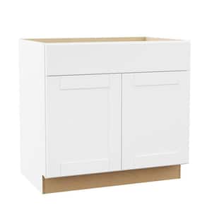 Shaker 36 in. W x 24 in. D x 34.5 in. H Assembled Sink Base Kitchen Cabinet in Satin White