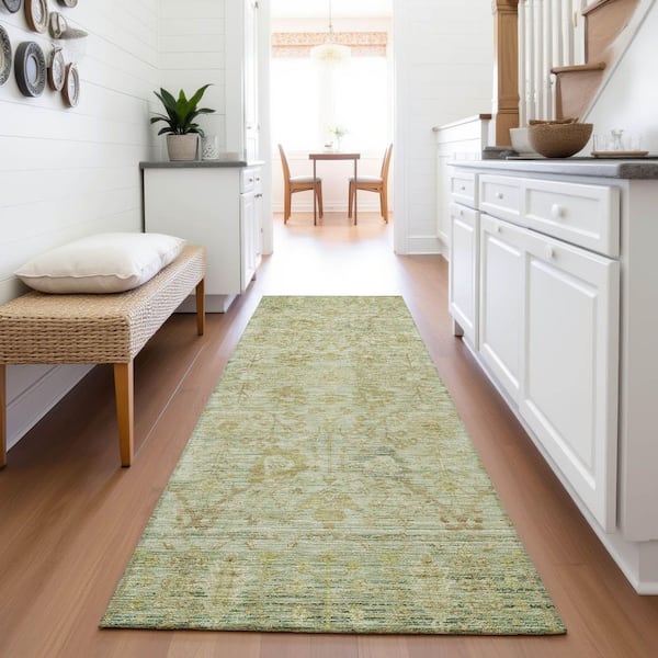 Mayfield Premium Machine Washable Abstract AMF1106 Sage 2 ft. 3 in. x 7 ft. 6 in. Runner Rug